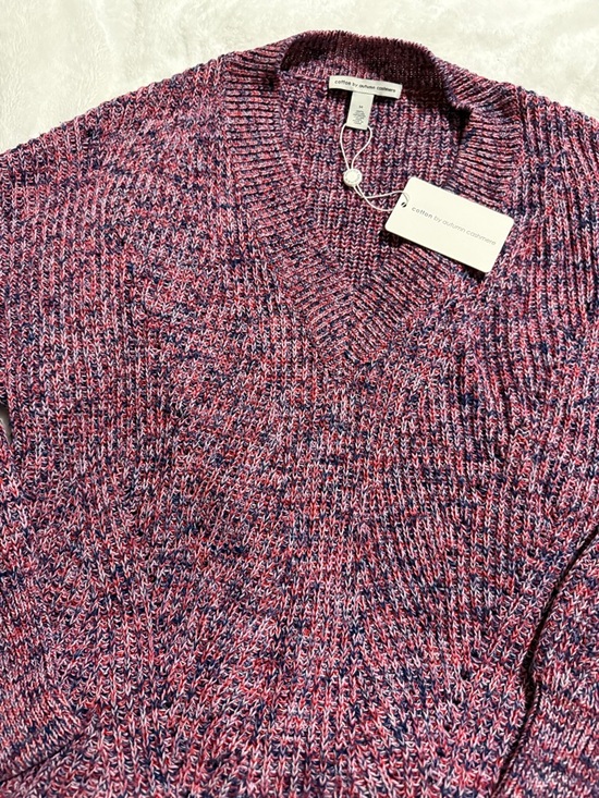 Autumn Cashmere Sweaters - Autumn Cashmere V-Neck Sweater in Pink and Blue Marled